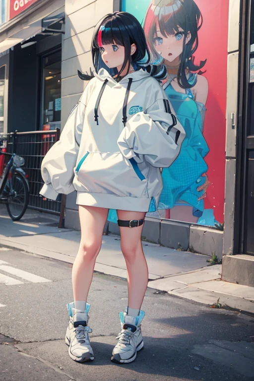 One person, solo, High resolution,hoodie, Street fashion,Inflating gum,Bubble gum,full body