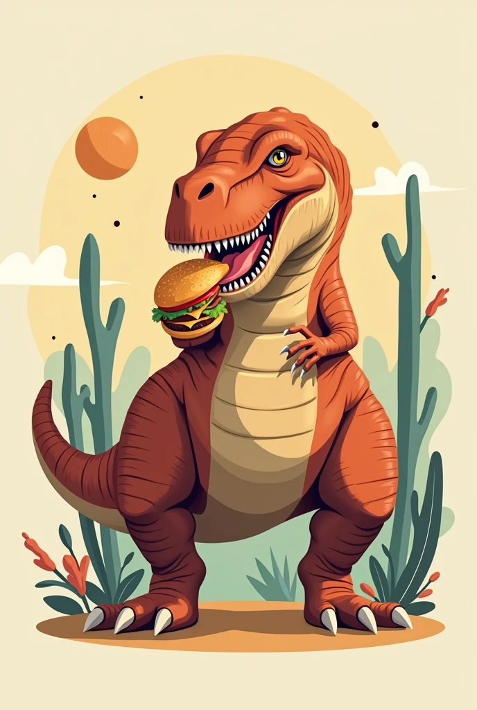a dinasaur eating hambur, vector image 