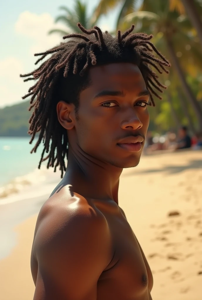 a Black man, beachy, thin and with curly hair