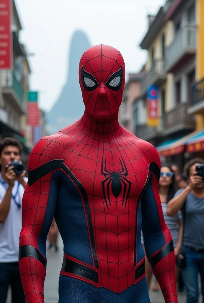 Spider-Man giving an interview to Globo in BRAZIL