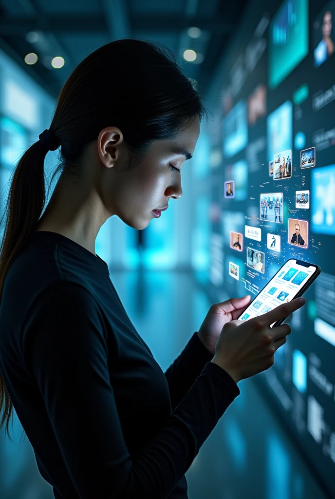 someone holding a smart phone with a lot of different images coming out of it, photo - shot, snapshot, photo render, digitally enhanced, digital media, the image is futuristic, visuals, technological screens, amazingly composed image, information, high quality picture, technologies, high quality image”, technological, digital screens, a picture, take control of your data, virtual, enhancee