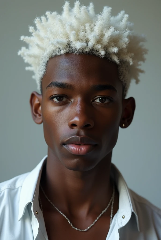 Cute sexy black boy with gray eyes and white hair
