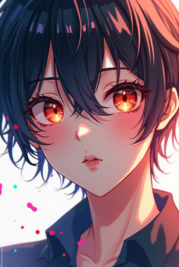 (masterpiece), (Best), (Extremely detailed),(Messy hair),(illustration), (1 Boy,1 Girl), avatar, Macro lens, (Fashion), permanent,fashion model, Looking at the audience, ( interview), (Simple background), Beautiful and delicate eyes, Exquisite beauty, Floating, (High Saturation), (Colorful Splash), Color bubbles, (shining), Focus on the face,