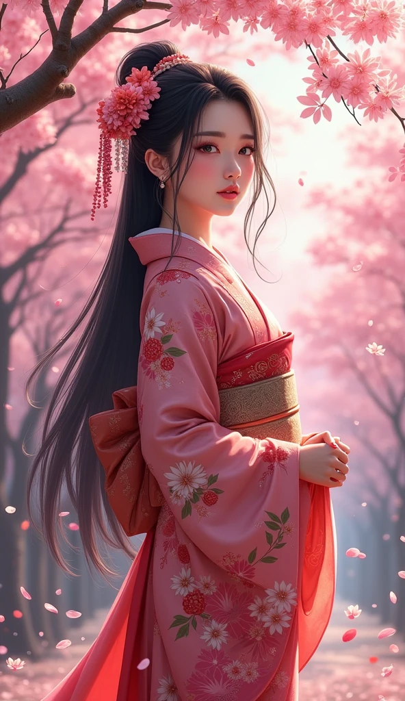 Wearing kimono、Arafi women wearing flowers on their heads, Beautiful digital artwork, Beautiful digital illustrations, Beautiful digital painting, Gorgeous numbers, guweiz style artwork, Realistic anime girl rendering, Smooth anime CG art, Beautiful digital art, Beautiful digital art,Rich in details, Stunning digital illustrations, Detailed digital anime art, April Rendering, Beautiful anime portrait