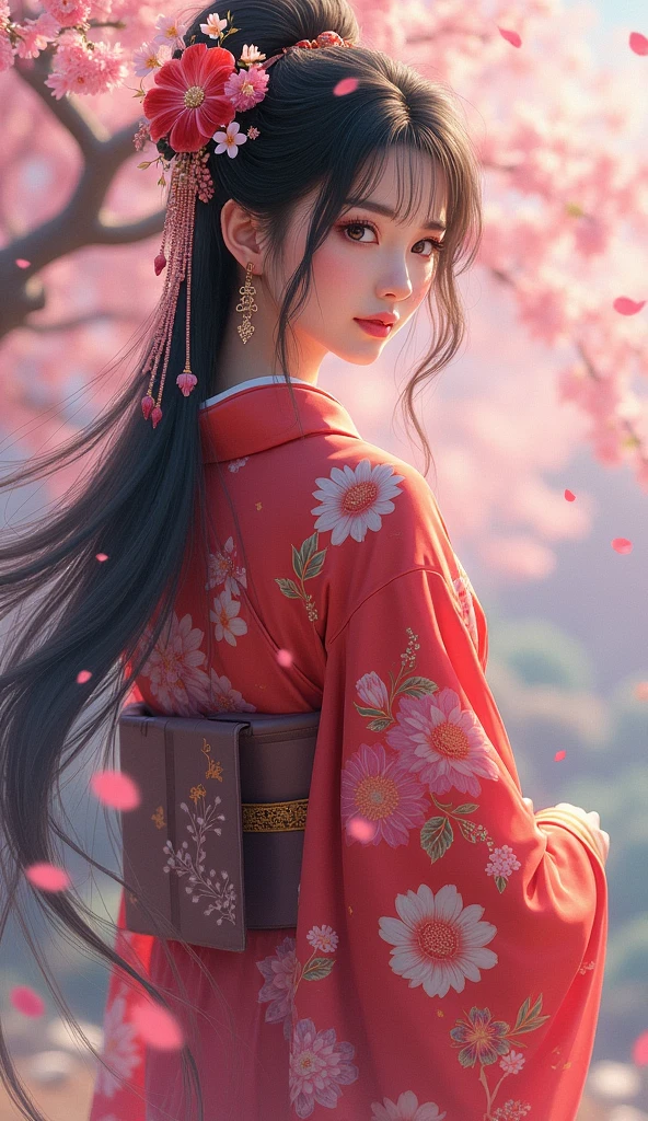 Wearing kimono、Arafi women wearing flowers on their heads, Beautiful digital artwork, Beautiful digital illustrations, Beautiful digital painting, Gorgeous numbers, guweiz style artwork, Realistic anime girl rendering, Smooth anime CG art, Beautiful digital art, Beautiful digital art,Rich in details, Stunning digital illustrations, Detailed digital anime art, April Rendering, Beautiful anime portrait