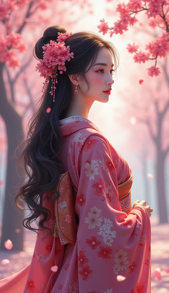 Wearing kimono、Arafi women wearing flowers on their heads, Beautiful digital artwork, Beautiful digital illustrations, Beautiful digital painting, Gorgeous numbers, guweiz style artwork, Realistic anime girl rendering, Smooth anime CG art, Beautiful digital art, Beautiful digital art,Rich in details, Stunning digital illustrations, Detailed digital anime art, April Rendering, Beautiful anime portrait