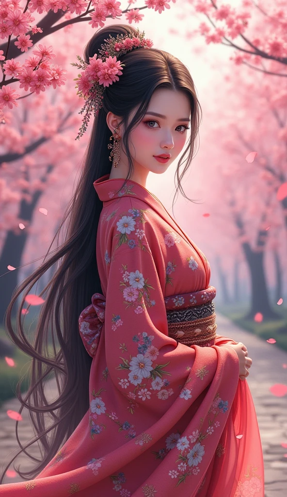 Wearing kimono、Arafi women wearing flowers on their heads, Beautiful digital artwork, Beautiful digital illustrations, Beautiful digital painting, Gorgeous numbers, guweiz style artwork, Realistic anime girl rendering, Smooth anime CG art, Beautiful digital art, Beautiful digital art,Rich in details, Stunning digital illustrations, Detailed digital anime art, April Rendering, Beautiful anime portrait