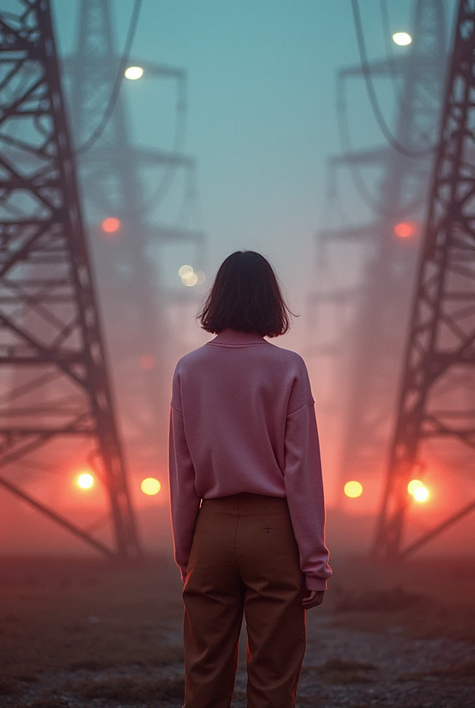 Mysterious atmosphere, atmosphere, Ethereal Quality,Practical,Beautiful and aesthetic,, Solitary,groin,Pink Turtleneck Sweater, Brown pants,(National Science Foundation:0.85),, democracy,, Power Station,, (Dazzling atmosphere, Fascinating light, Luminous lighting, Ethereal atmosphere, Fascinating light, Evocative colors, Attractive colors, Dramatic Lighting, Charming aura),