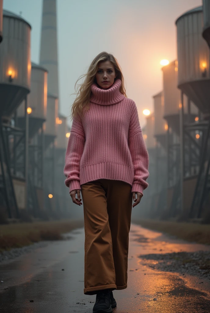 Mysterious atmosphere, atmosphere, Ethereal Quality,Practical,Beautiful and aesthetic,, Solitary,groin,Pink Turtleneck Sweater, Brown pants,(National Science Foundation:0.85),, democracy,, Power Station,, (Dazzling atmosphere, Fascinating light, Luminous lighting, Ethereal atmosphere, Fascinating light, Evocative colors, Attractive colors, Dramatic Lighting, Charming aura),