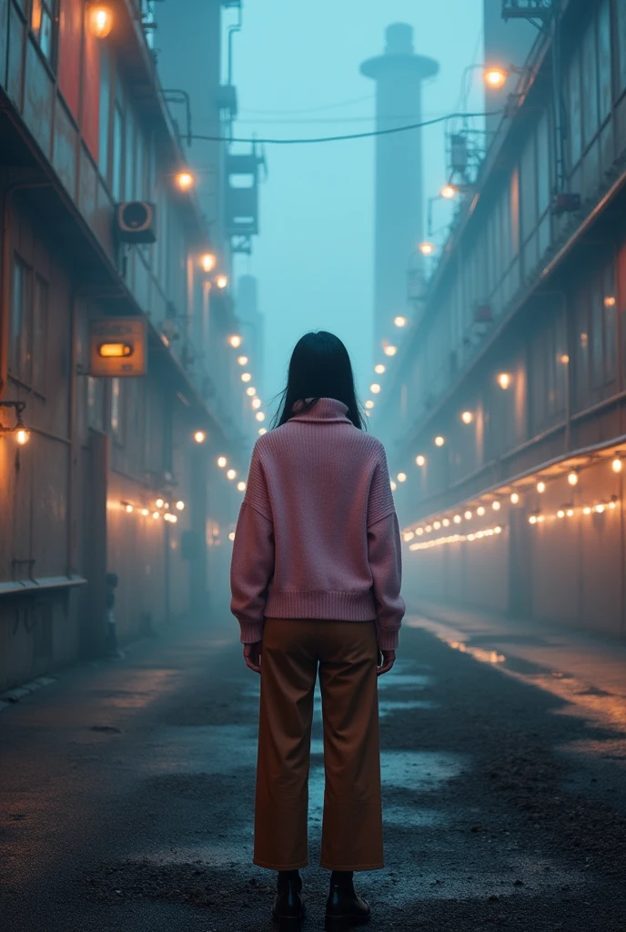 Mysterious atmosphere, atmosphere, Ethereal Quality,Practical,Beautiful and aesthetic,, Solitary,groin,Pink Turtleneck Sweater, Brown pants,(National Science Foundation:0.85),, democracy,, Power Station,, (Dazzling atmosphere, Fascinating light, Luminous lighting, Ethereal atmosphere, Fascinating light, Evocative colors, Attractive colors, Dramatic Lighting, Charming aura),