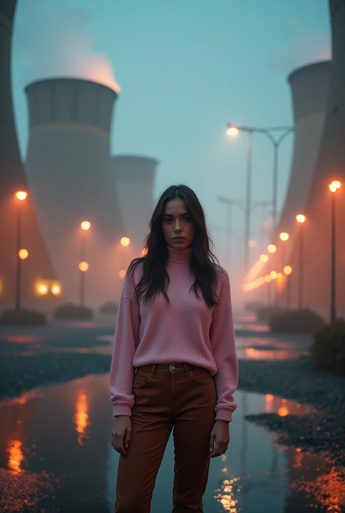 Mysterious atmosphere, atmosphere, Ethereal Quality,Practical,Beautiful and aesthetic,, Solitary,groin,Pink Turtleneck Sweater, Brown pants,(National Science Foundation:0.85),, democracy,, Power Station,, (Dazzling atmosphere, Fascinating light, Luminous lighting, Ethereal atmosphere, Fascinating light, Evocative colors, Attractive colors, Dramatic Lighting, Charming aura),