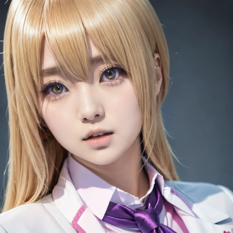 UHD, accurate, anatomically correct, super detail, textured skin, high details, high quality, best quality, award winning, highres, 16kFasten your tie、Blonde woman with neck tattoo, Anime Girl Cosplay, Japanese girl , Real life anime girls, Ayaka Cosplay, Japanese , Portrait of a woman like Leol, akane owari danganronpa, ( ( Stop 4 # ) ), Similar to Annie Leonhart, Anime Cosplay, Stop 4 *、high school girl、