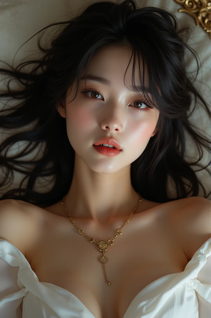(ultra-realistic realism), (illustratio), (A high resolution), (8K), (The is very detailed), (The best illustrations), (beatiful detailed eyes), (top-quality), (ultra - detailed), (tmasterpiece), (the wallpaper), (详细的脸), Mature 30 year old woman,Short or medium hair, Lying in bed,Voluptious body,Red or black erotic underwear,body wet,Stick out your tongue,Seductive eyes