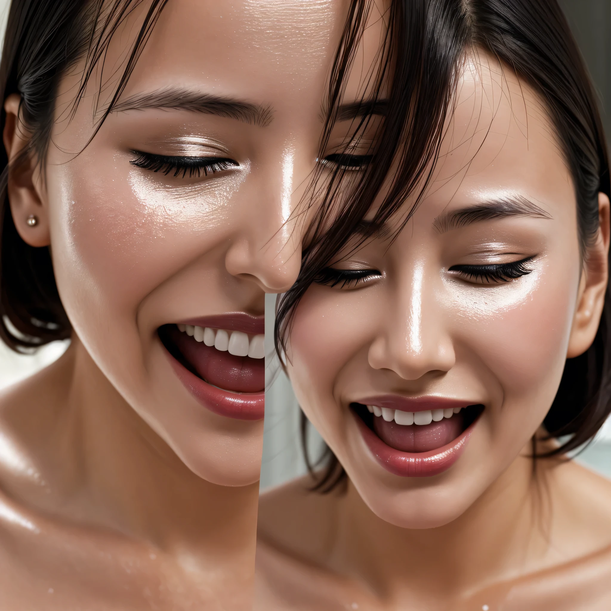 breathtaking two Latina woman, looking at camera, facial, smiling <lora:synthetic-cum-v1:0.8> black hair . award-winning, professional, highly detailed