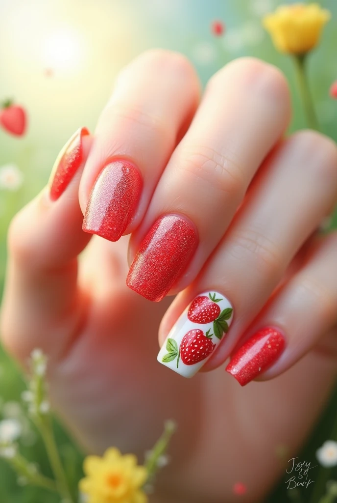 Make me nails that are inspired by strawberrys