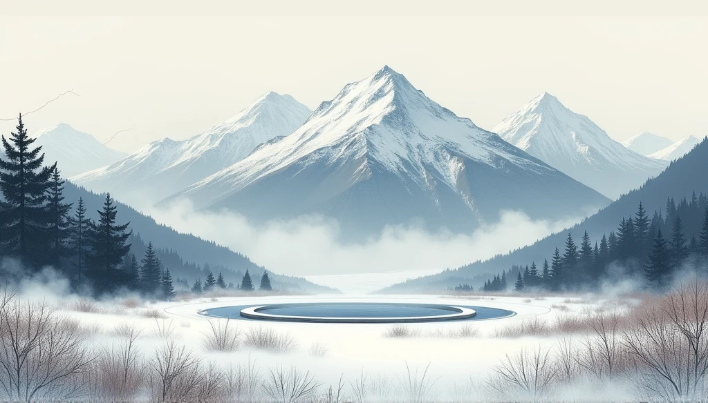 Ink wash style，winter day、Maple wood、lagos、snowy mountains、the tree、grassy fields、Rochas、hot onsen、hydrosphere、（lightning：1.0）、epic composition、Realistic lighting、high definition detail、masterpiece、Best Quality，（Highly detailed 8k unified CG wallpaper）