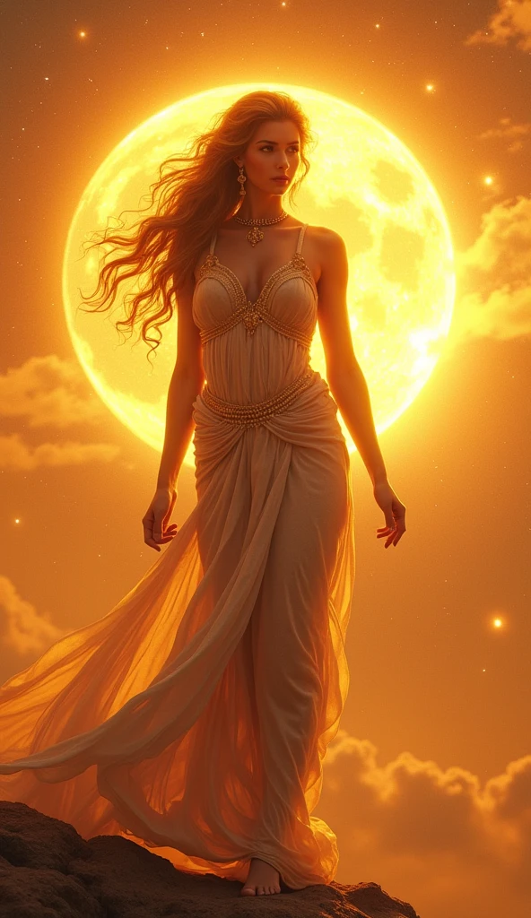 Very beautiful sun goddess, Dress in the style of ancient Greece, whole body