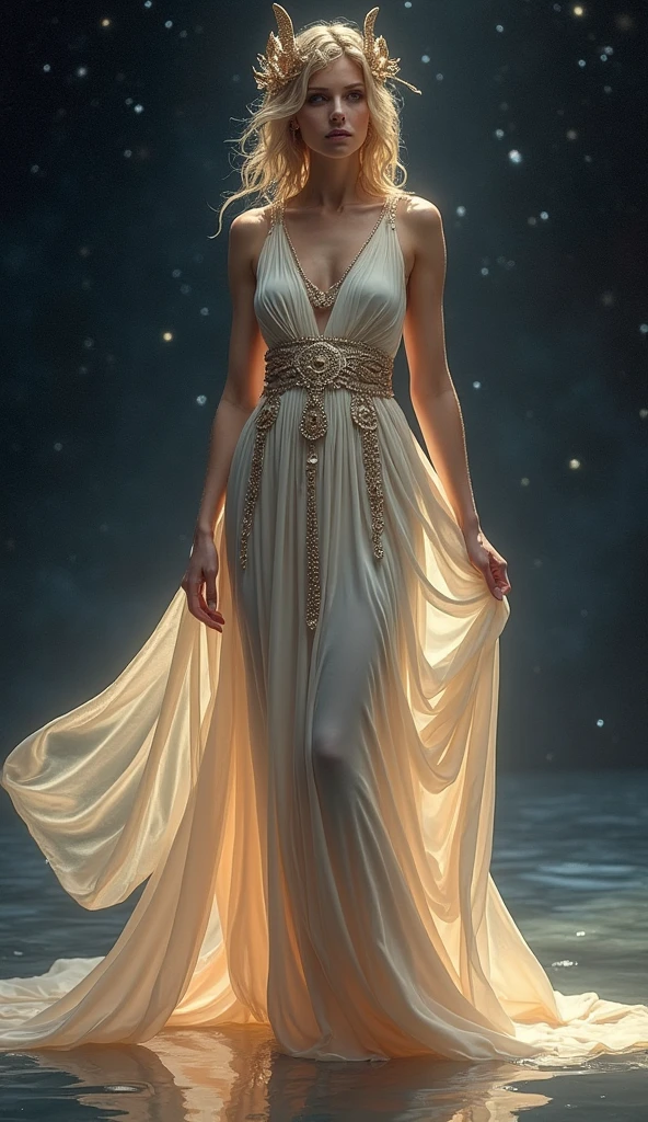 Beautiful slender goddess fully wrapped in long wet transparent white robes, long fully robed, brown hair, fantasy rain storm, hourglass figure, (((huge chest, massive chest, large chest))), ultra detailed artistic photography, midnight aura, night sky, dreamy, glowing, glamour, glimmer, shadows, oil on canvas, brush strokes, smooth, ultra high definition, 8k, unreal engine 5, ultra sharp focus, art by artgerm, loish, sf, intricate artwork masterpiece, ominous, matte painting movie poster, golden ratio, symmetrical