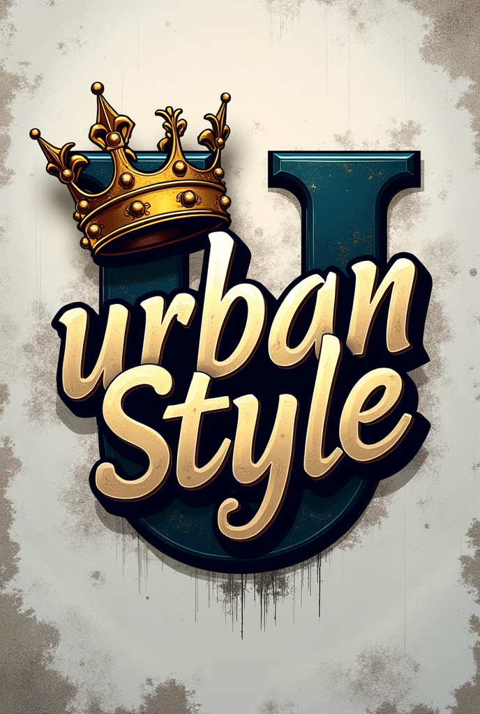 make a logo for an urban style clothing brand with graffiti by placing (urban style) as main words with a minimalist wall background with a crown fitting the letter with realistic gold details with a walled background