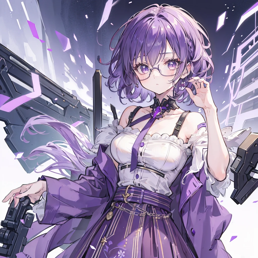 1 Girl, Mature female, masterpiece, , goddess,short hair ,((Purple Hair)),Glasses