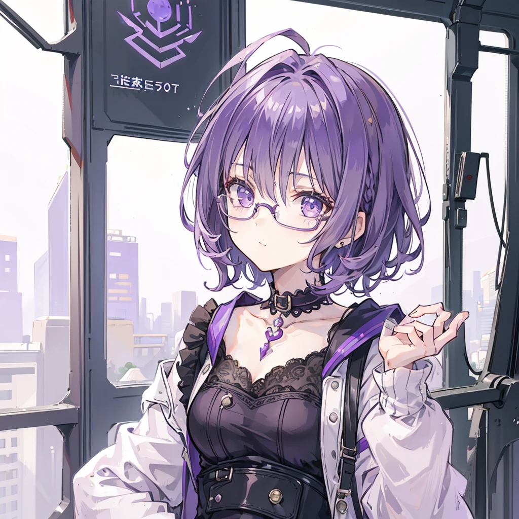 1 Girl, Mature female, masterpiece, , goddess,short hair ,((Purple Hair)),Glasses