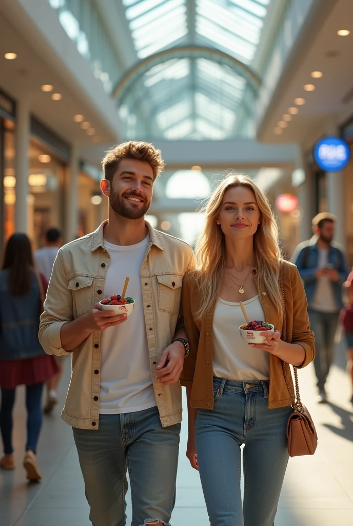 
Realistic man and wife 25-35 years old, At the mall, blonde hair eating açaí , with friends Ultra HD, high qualiy, best qualityer, high resolution, 8k, 16K
