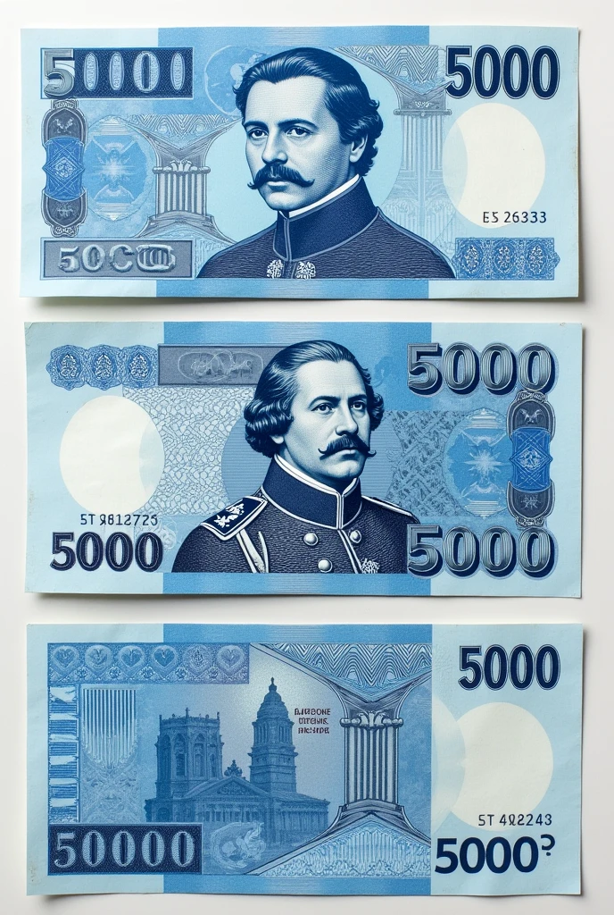 create a 5000 bill$ Let it be light blue and have General Jose de San Martin on it.