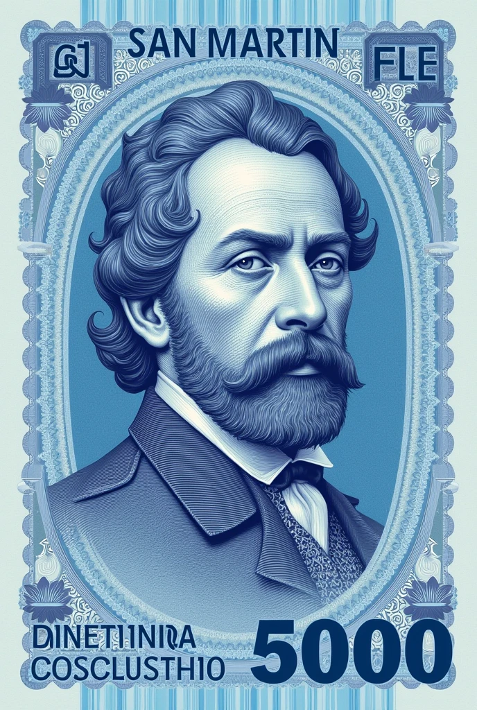 create a 5000 bill$ Let it be light blue and have General Jose de San Martin on it.