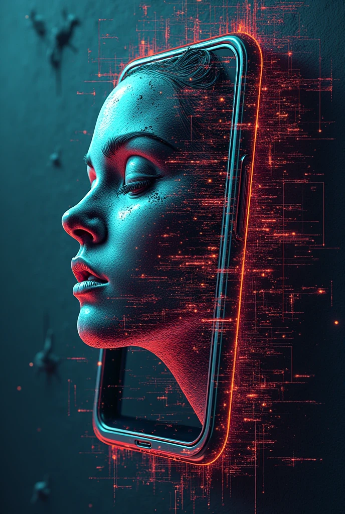(Glitch Art,Emotional Design:1.3), cell phone , WiFi virus attached 