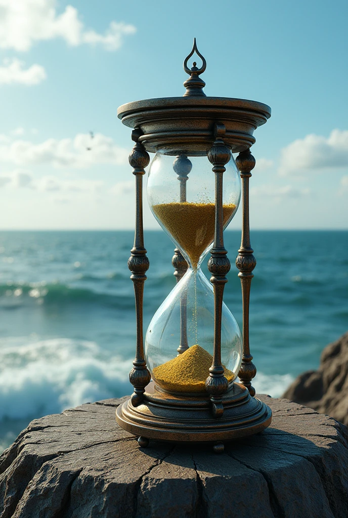 Hourglass and the sea in the background