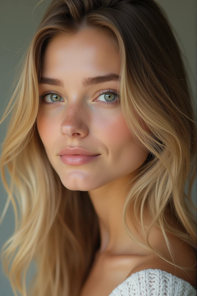Realistic blonde woman 30 years old, white
