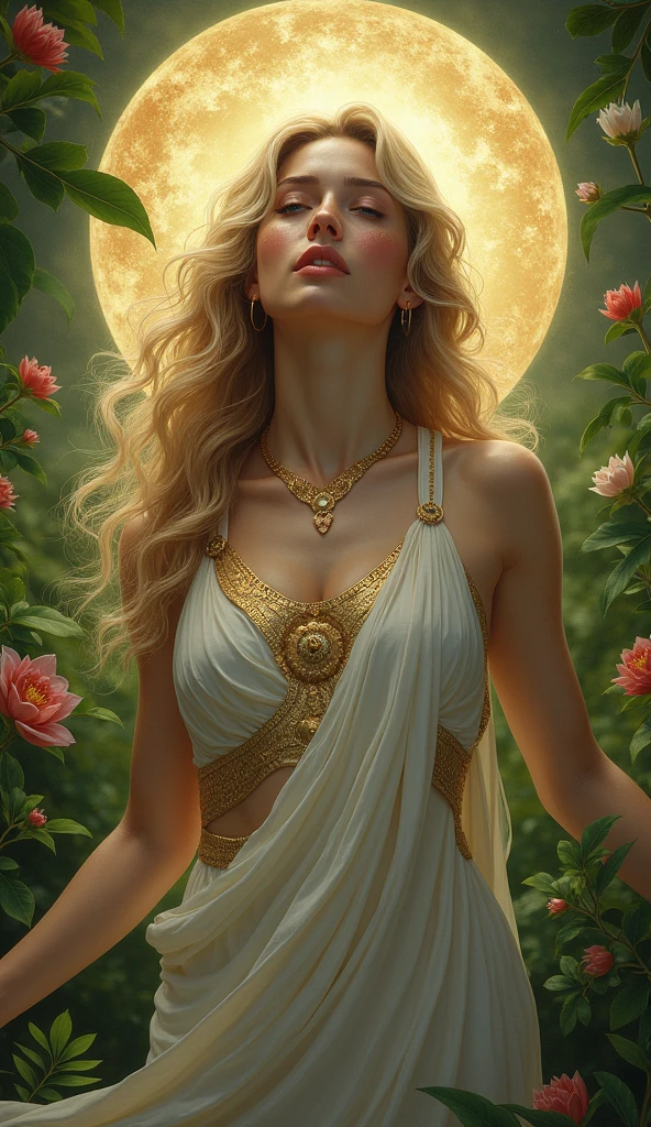 A very beautiful earth goddess, Dress in the style of ancient Greece, whole body