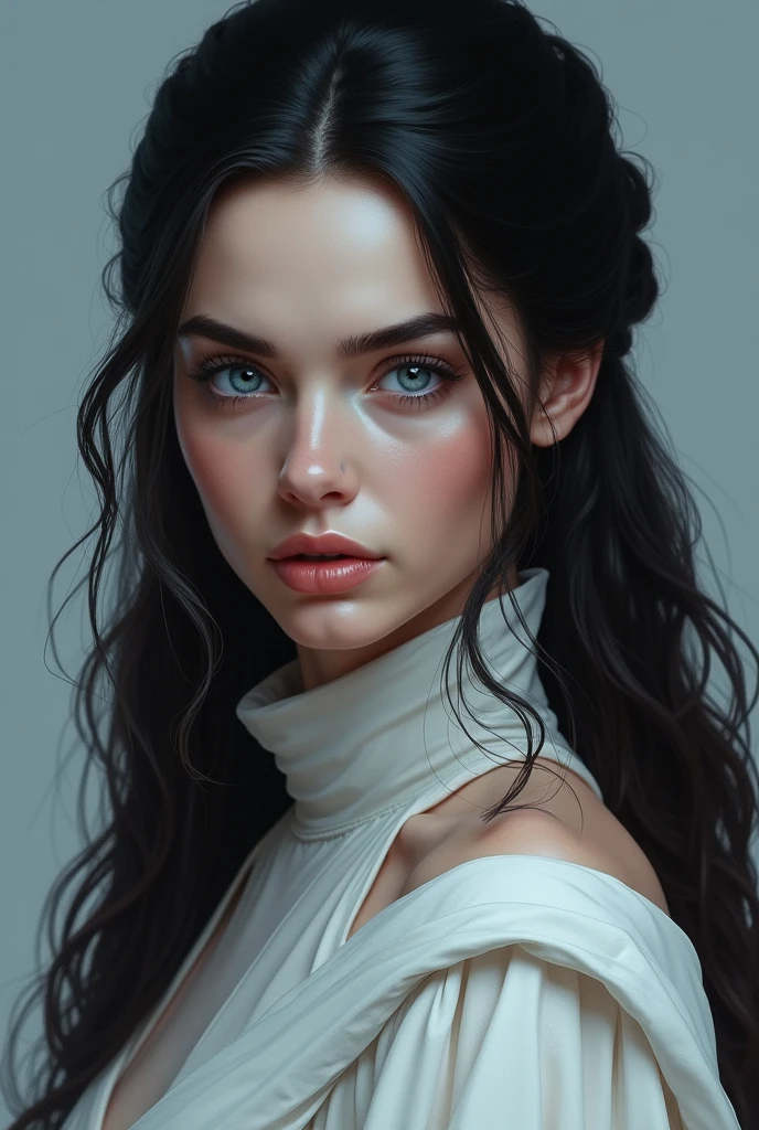 Marie avgeropoulos in game of thrones. She is a Stark and she has very very very pale blue eyes. She looks like a northern queen. Realism. Long hair and with a dress. She supports the cold so she doesnt have any fur or coat.