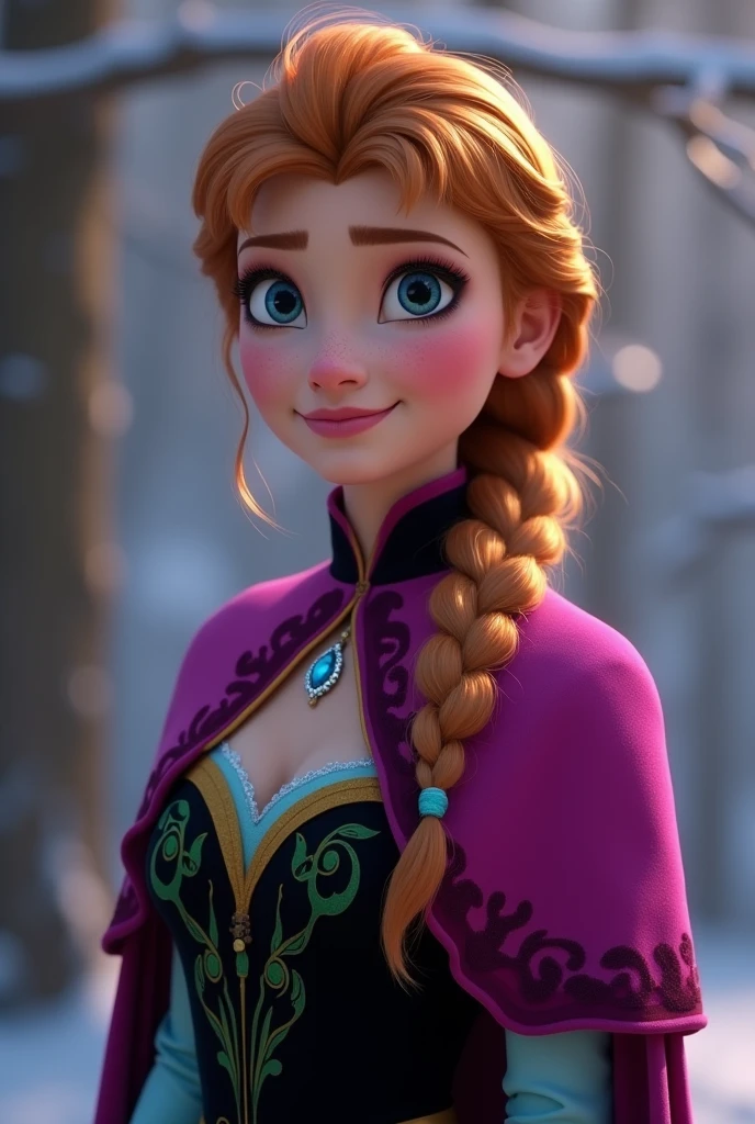 Realistic. True to life, A stunning portrait of Anna from Frozen young and beautiful, hyper realistic, real portrait, backlit, exquisite features, cleavage, Anna is showing her vagina to Anna and asking her to lick her vagina, she is inserting his fingers in her vagina under her skirt, she is fingering her, Anna is in ecstasy