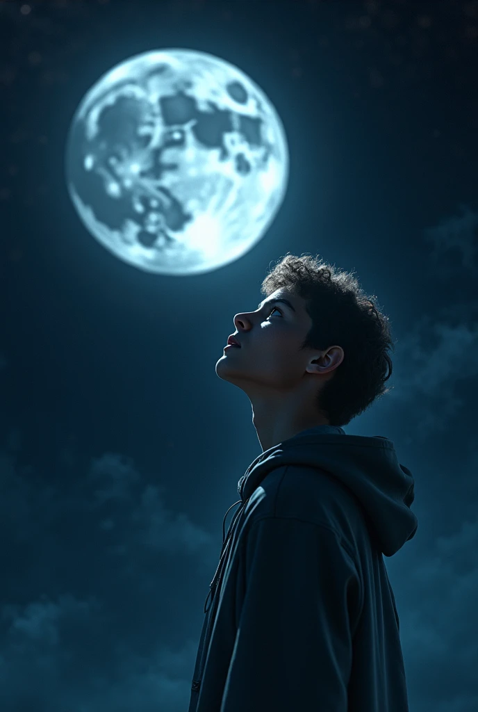A ager looking at moon in space

