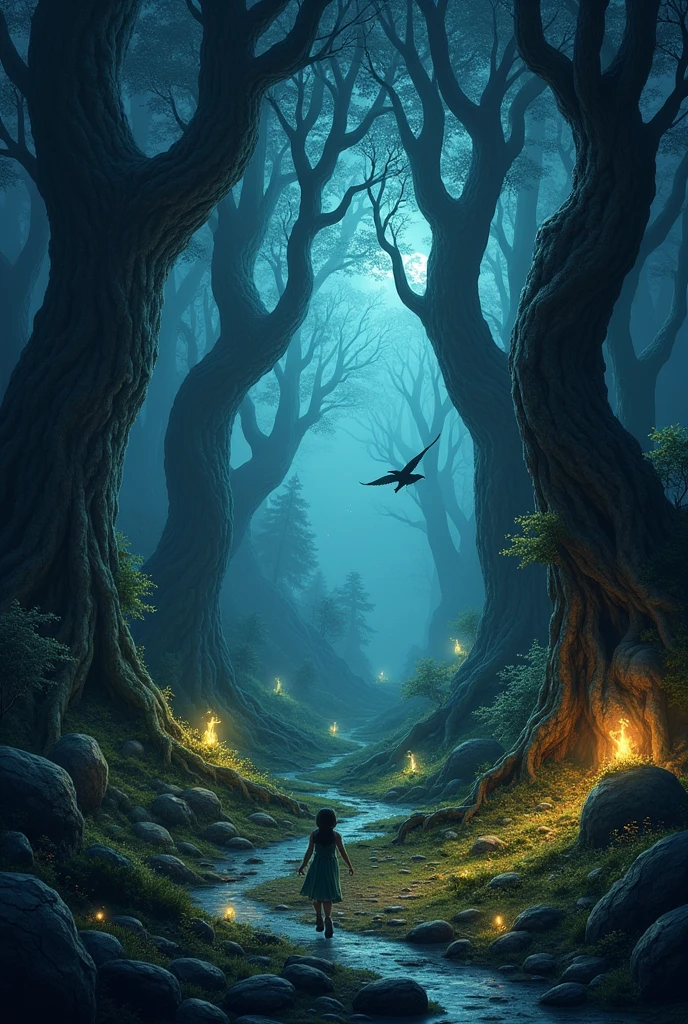 Dark magical forest for children's story