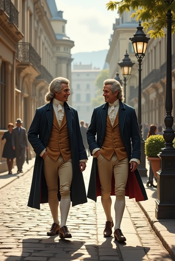 Men walking in 18th century clothing