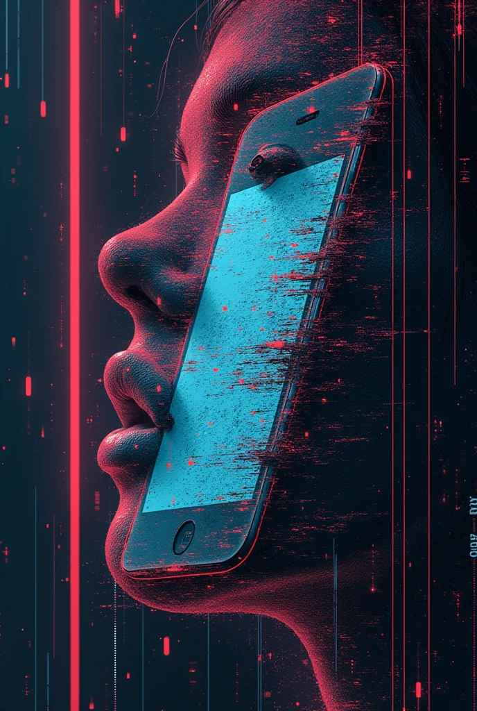 (Glitch Art,Emotional Design:1.3), cell phone , WiFi virus attached