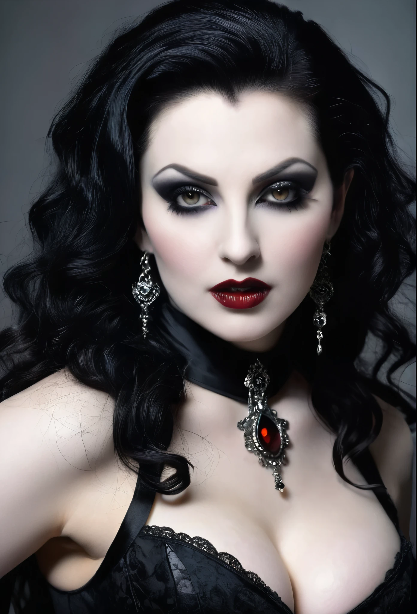 Sexy goth vampire, mature, curvaceous, voluptuous, alluring, enchanting 