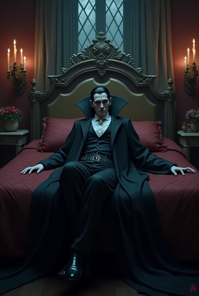 Mavos Dracula on a bed