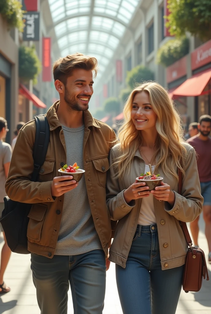 
Realistic man and wife 25-35 years old, At the mall, blonde hair eating açaí , with friends Ultra HD, high qualiy, best qualityer, high resolution, 8k, 16K
