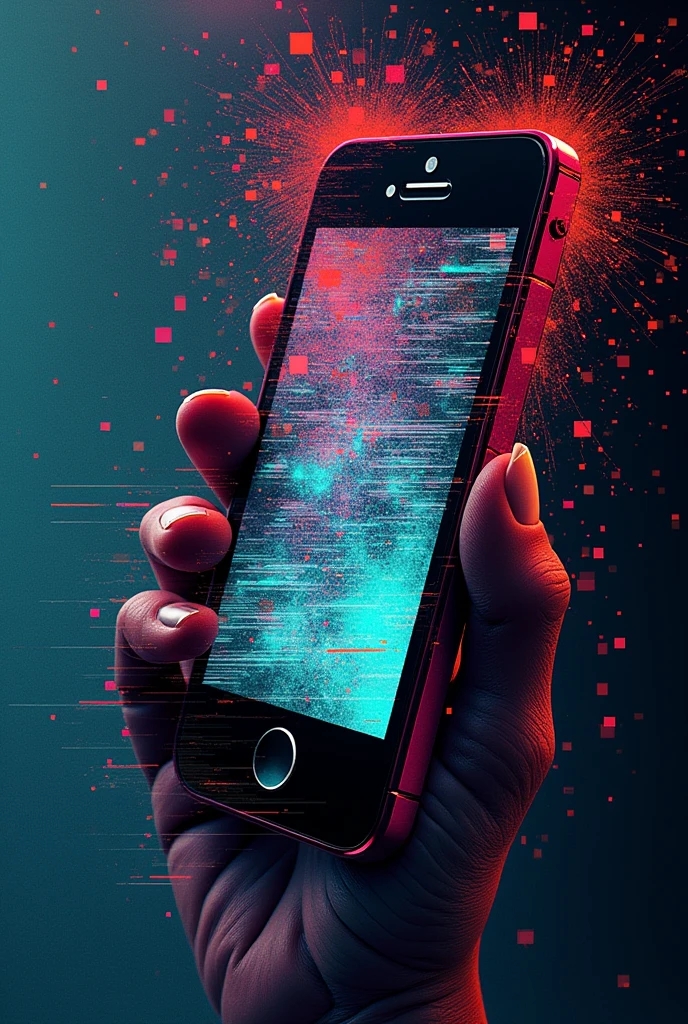(Glitch Art,Emotional Design:1.3), cell phone , WiFi virus attached