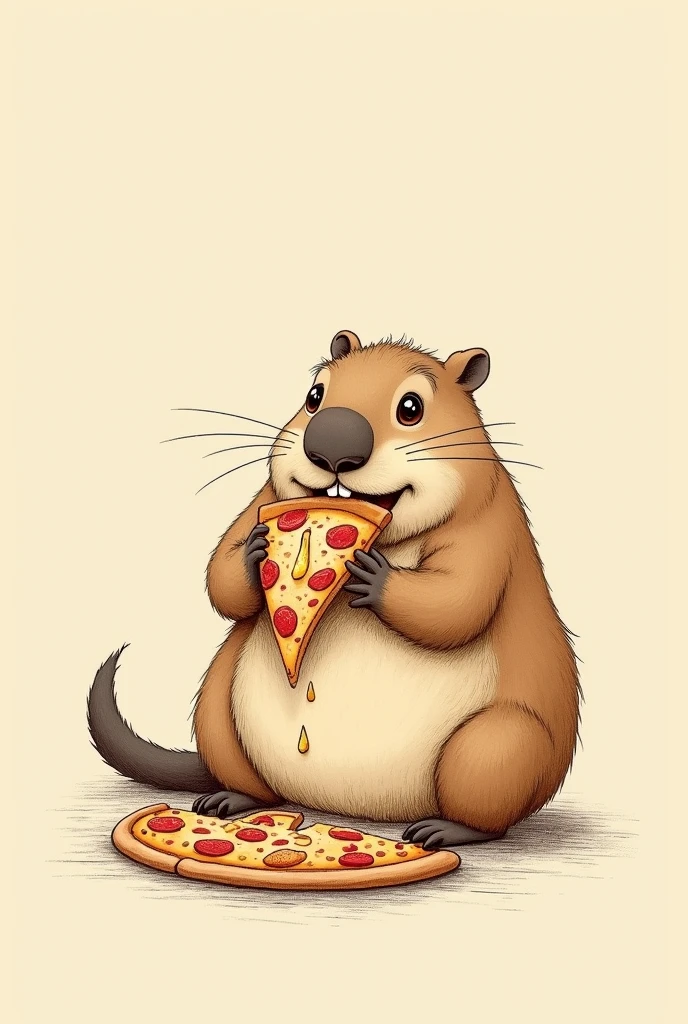 Make a picture of a capybara EATING A PIZZA. Make this drawing as if it were a drawing on paper