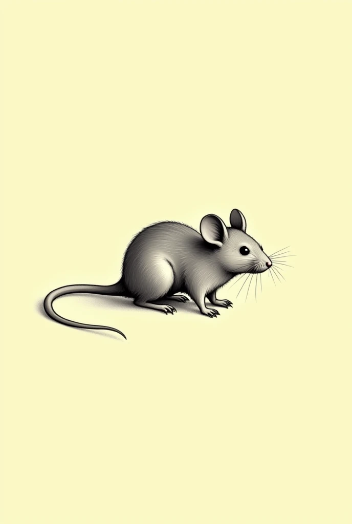 2D, sketch of mouse , black and white , light yellow background