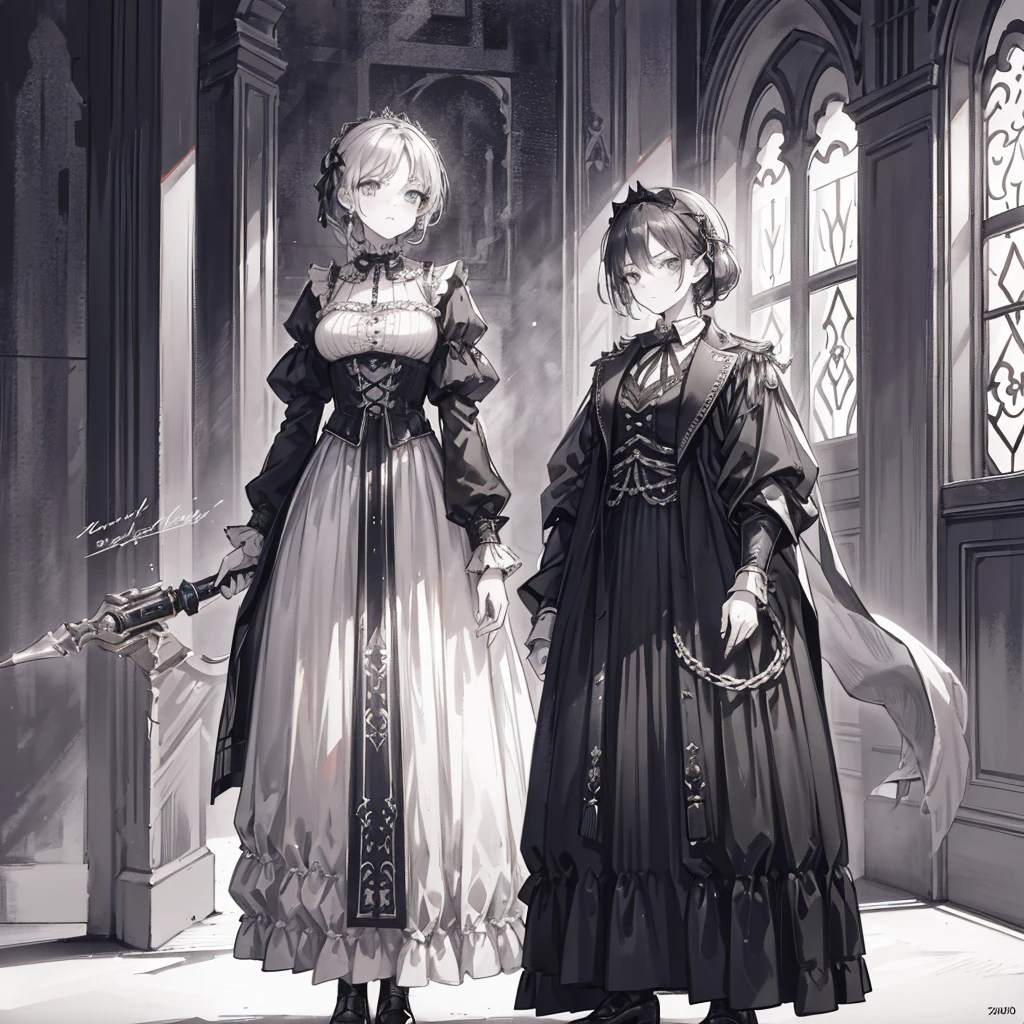 There was a man standing side by side with a woman in costume, Victorian-era science fiction inspired, Hugh Kretschmer, tartan garment, wearing ornate armor, Daguerreotype, Photography 2009, Movie widescreen lens, Black and white color photography, Fashion photography fine art, CG Society!, in mad max style, Scottish folklore, Kenny McBride  