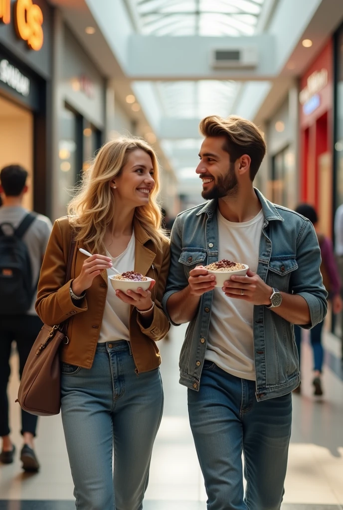 
Realistic man and wife 25-35 years old, At the mall, blonde hair eating açaí , with friends Ultra HD, high qualiy, best qualityer, high resolution, 8k, 16K

