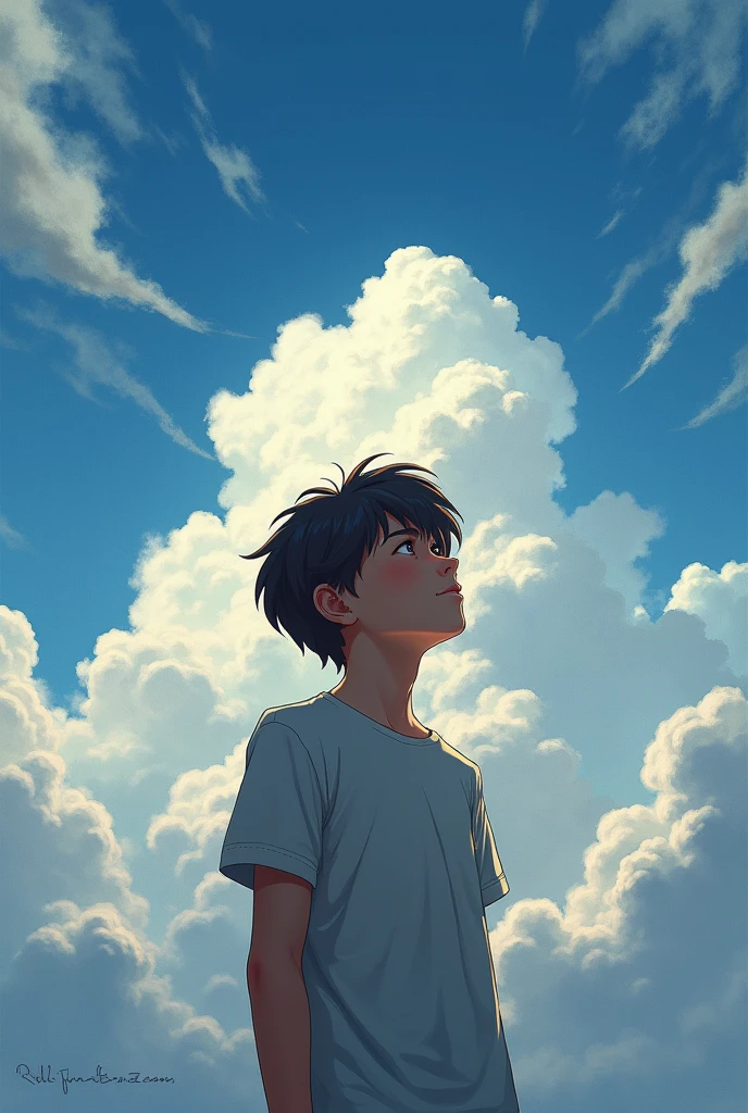 The sky looking teenager boy