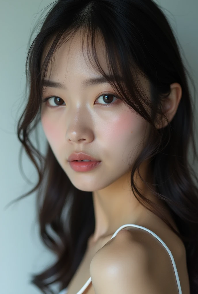 You are a professional gravure photographer.、(((One person,alone))),(Highly realistic photos, High resolution, Detailed face, Narrow eyes,Thin lips)、 Japanese women, Age 25, Modern beauty standards, ,Healthy Body,Foggy