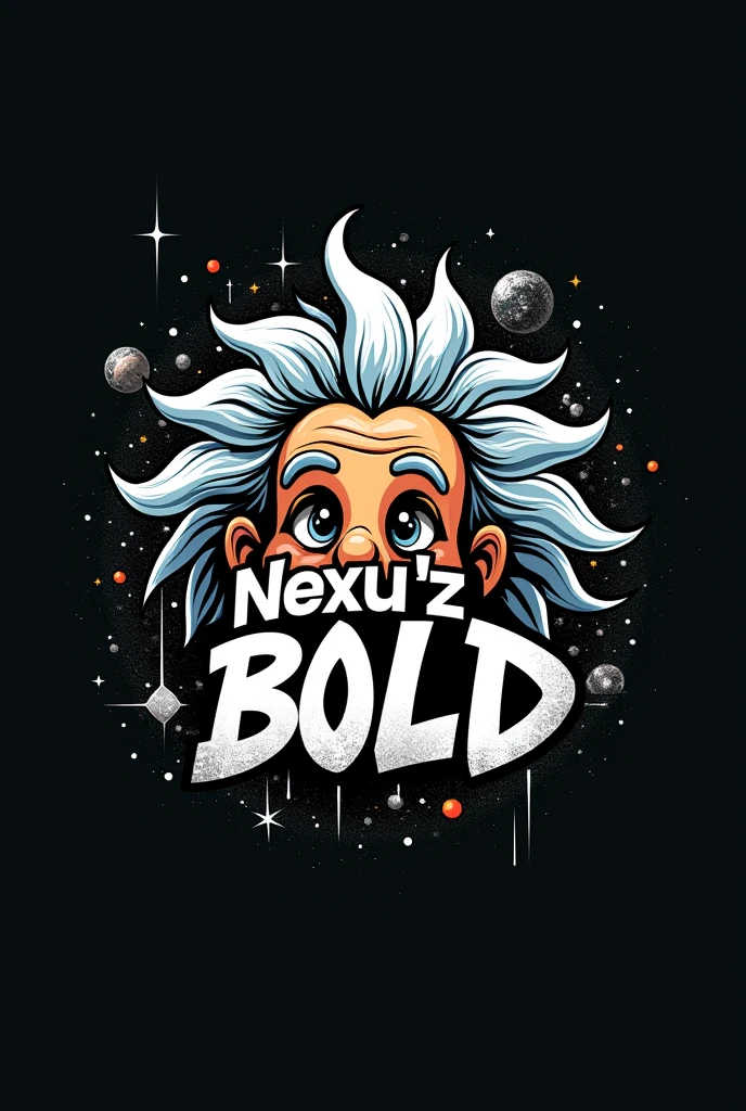 I want a minimalist logo with these ideas Text: "Nexu&#39;z Bold" in graffiti style.
Visual Elements: Einstein&#39;s hair styled as part of the design, mixed with astronomical elements such as stars and planets.
colors: Use black and grey for an urban touch, with blue accents, orange, white and silver to represent physics.
urban style: Incorporate textures and details like graffiti, urban patterns and spray effects