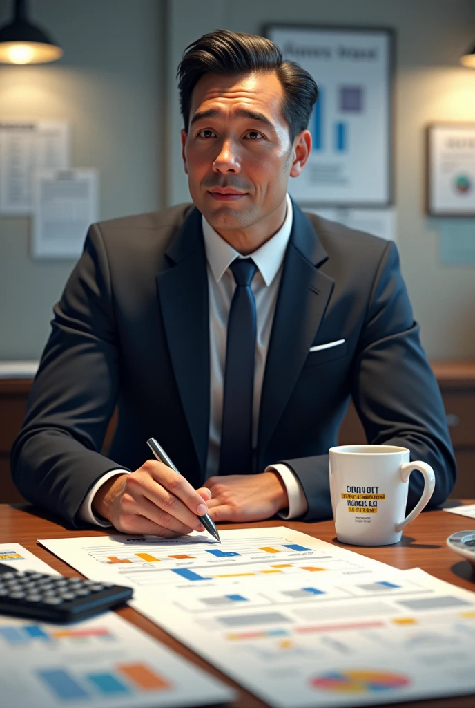 To create a realistic image of "CAPRICORNIO, the CEO of the Organization", consider the following details:
1. **General appearance**: An individual with a professional and organized appearance, perhaps wearing a suit or a set of impeccable business attire. He may have a confident and determined posture, with an expression of focus and efficiency.
2. **enviroment**: The background should reflect a well-organized work environment, like a modern and tidy office. There may be a large work desk with a computer, papers, folders and a diary.
3. **Action**: CAPRICORNIO está no meio de uma reunião ou planejamento, with graphics, spreadsheets and documents spread out in an orderly fashion on the table. He may be using a projector or screen to present a detailed plan., with a well-structured schedule visible.
4. **Accessories**: Include elements such as a detailed calendar, a calculator, and perhaps a coffee cup with a logo or phrase that represents your dedication and sense of humor.. There may be a meticulously organized to-do list on a clipboard or tablet.
5. **enviroment Profissional**: Lighting must be clear and efficient, reflecting a productive work environment. The office can have minimalist decor, with neutral colors and an air of sophistication.
Esta imagem deve transmitir a imagem de CAPRICORNIO como um líder organizado e meticuloso, that brings order and efficiency to any situation, always with a touch of lightness and good humor.